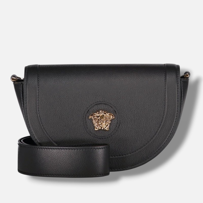 Versace Women’s Black La Medusa Logo Leather Crossbody Bag