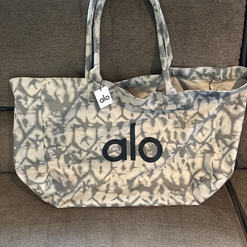 NWT ALO Yoga Gray Tie Dye XLarge Canvas Tote Bag for Gym Beach Work