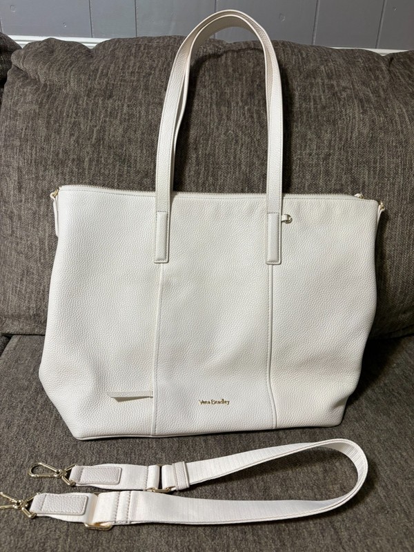 Vera Bradley Large Charlie Tote Bag white “fresh coconut” leather, free shipping
