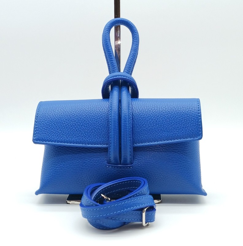 Italian Genuine Pebble Leather Crossbody Handbag Made In Italy - Electric Blue gallery