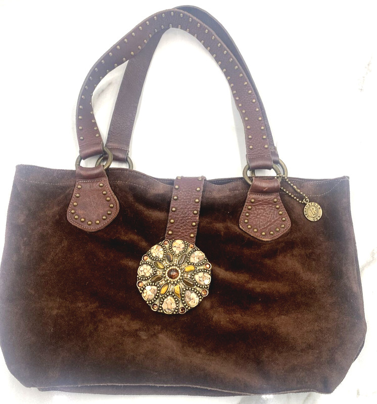 LEATHER ROCK Purse Womens Western Brown Leather HOBO SLOUCH Studded