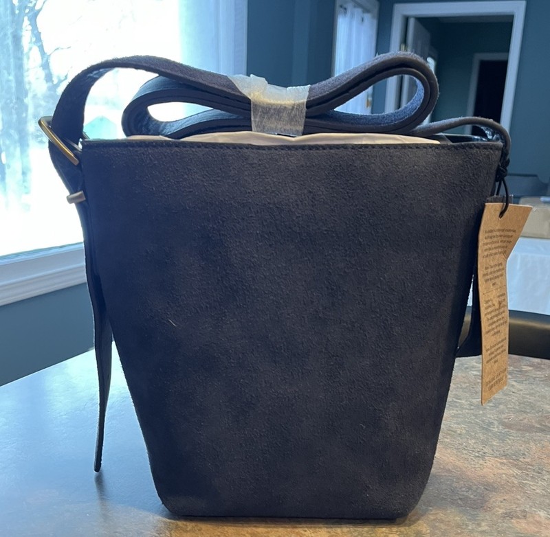 Margot New York Kaye Mini Bucket Genuine Suede Leather Crossbody Purse -Navy NWT