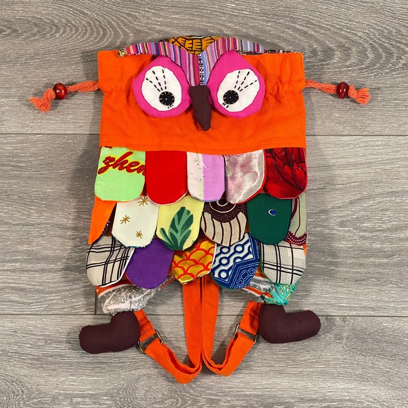 Hand Made Owl Backpack Women Multicolor Padded Patch Lined Purse Shoulder Bag