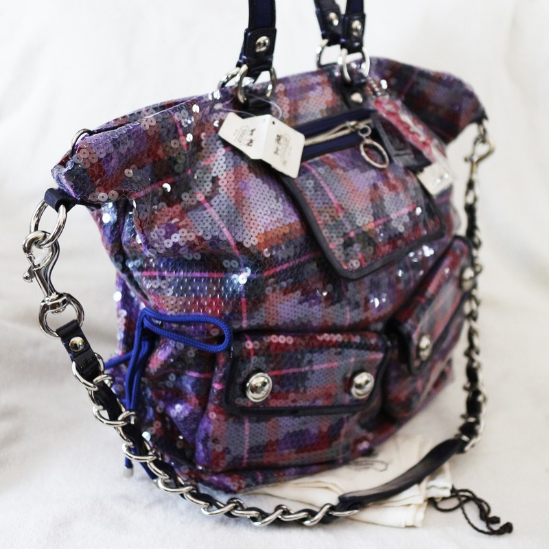NEW COACH Poppy Tartan XL Sequins Spotlight Tote Shoulder Bag Purse