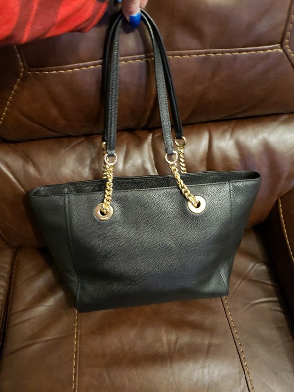 New Coach Turnlock Black Pebble Leather Gold Chain Tote Bag 57107 NWOT gallery