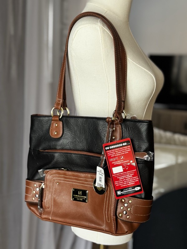 Stone Mountain Limited Edition Shoulder Bag Black Brown Gold Hardware USB Charg… gallery