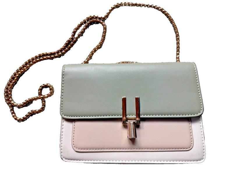 Color-Block Crossbody Bags for Women Leather Cross Body Purses Green-Beige