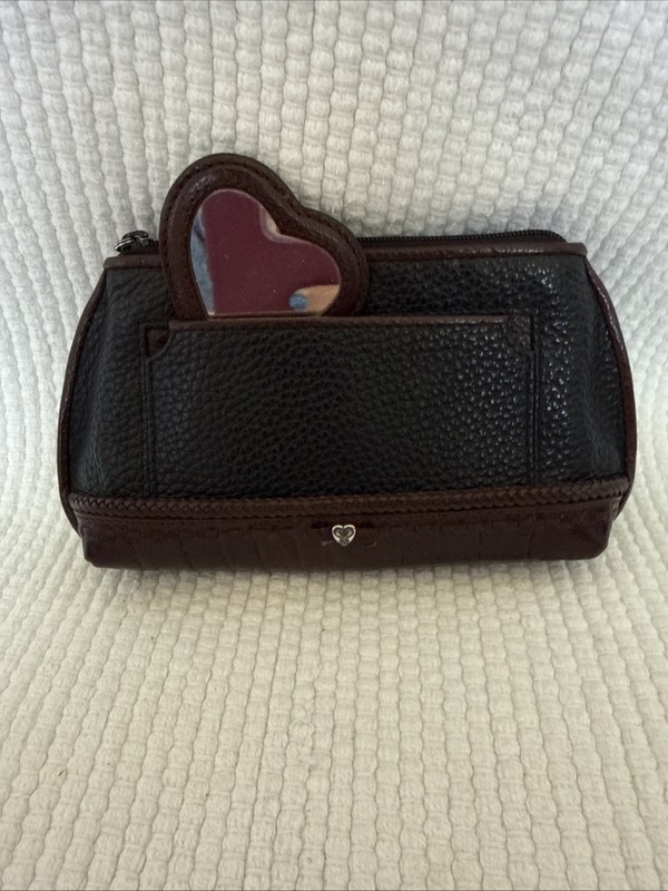 BRIGHTON Black And Brown. Leather Wallet Makeup Pouch Coin Purse With Mirror