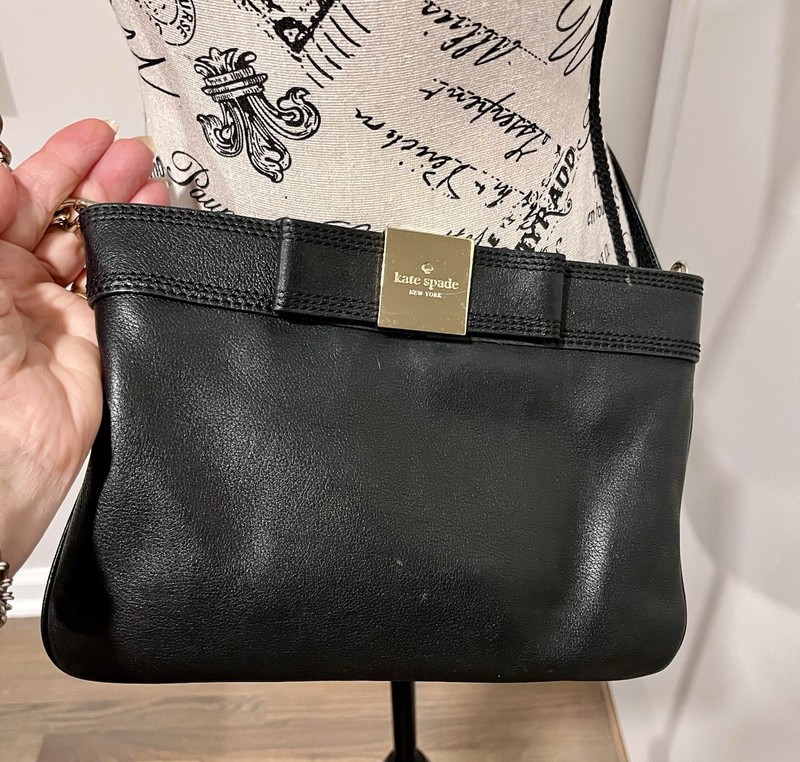 KATE SPADE Arica Primrose Hill Black Pebbled Leather Bow Crossbody Shoulder Bag gallery