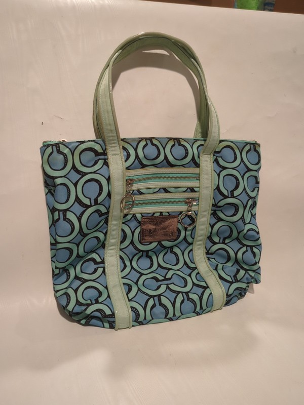 Coach Poppy 3 D Op Art Glam Blue/Turquoise Shoulder Bag Purse Handbag 15"x14" gallery