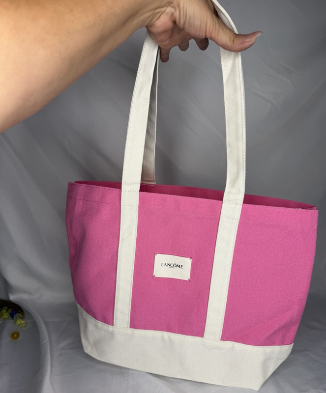 Lancôme Pink/White Tote Bag Logo Accent Open Top Inner Pockets