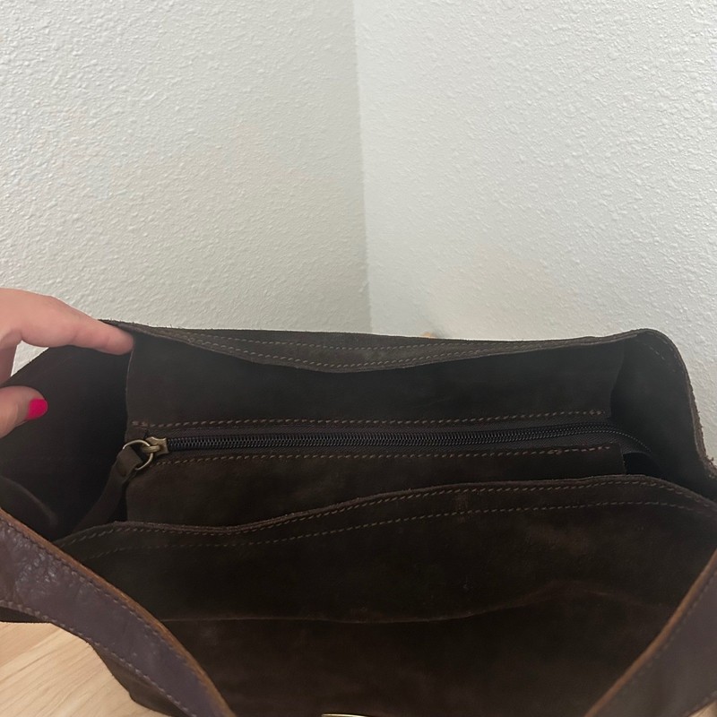 Nicoli Brown Italian Suede slouchy Shoulder Bag Whipstitch + inside pocket gallery