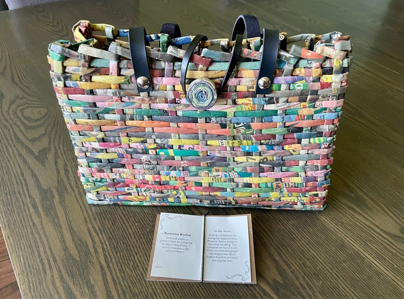 Unique handmade handbag / purse / art "In the News" by Roseana Rocha gallery