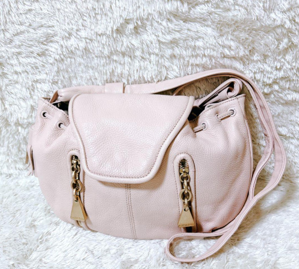 SEE BY CHLOE Leather Shoulder Bag Pink Gold Hardware Front Zip Purse Medium