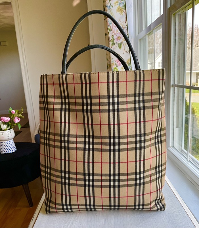 Burberry Nova Check Tote Bag Canvas Leather Plaid