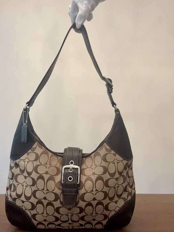 COACH Signature Handbag Brown Leather Soho 29a