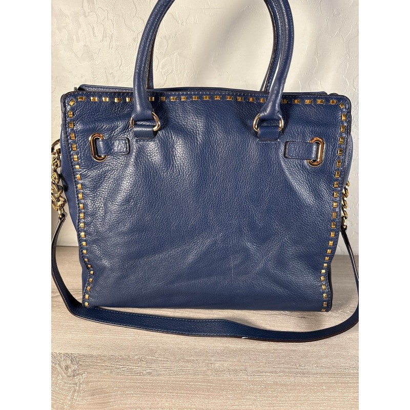 MICHAEL KORS Hamilton Collection Large Blue Handbag Gold Studded detail Chain gallery