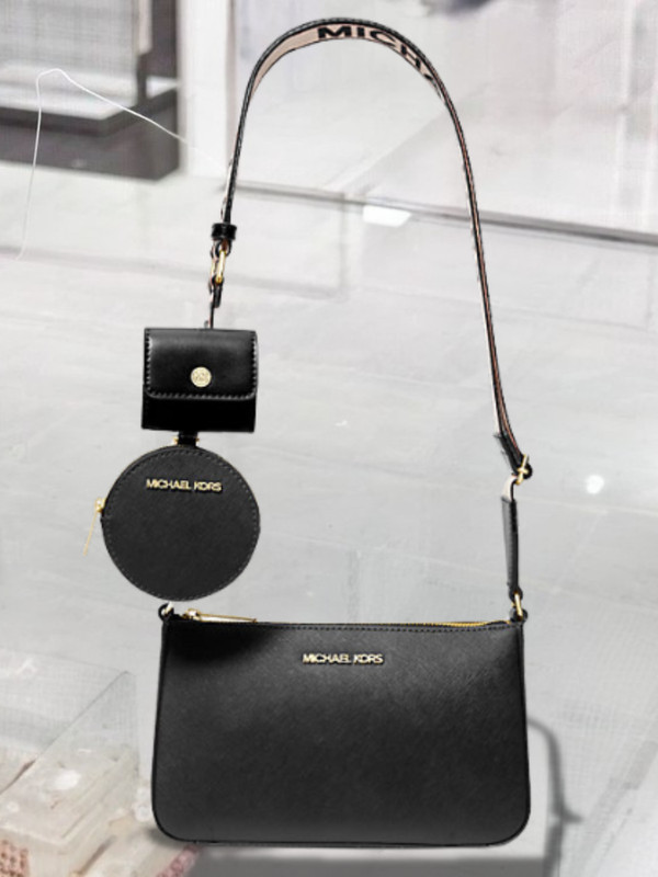 Michael Kors Women Small Leather Crossbody Bag with Airpods Case Black Crossbody