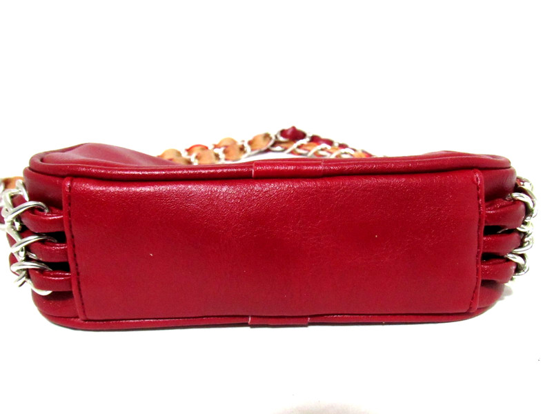 Cherry Red Vegan Leather Mini Handbag Triple Chain Purse Evening Bag Americana gallery
