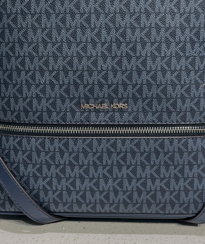 MICHAEL KORS RHEA MEDIUM ZIP BACKPACK MK NAVY BLUE BAG TRAVEL TOTE LOGO SILVER gallery