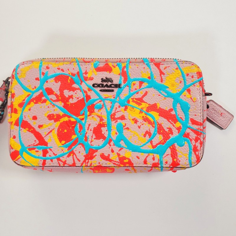 Coach Women’s Leather Clutch Soft Pink Graphic Hand Painted Wristlet "Kira" gallery