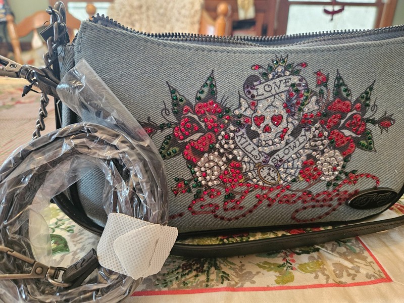Ed Hardy Love Kills Slowly demin crossbody convertible. NWT gallery