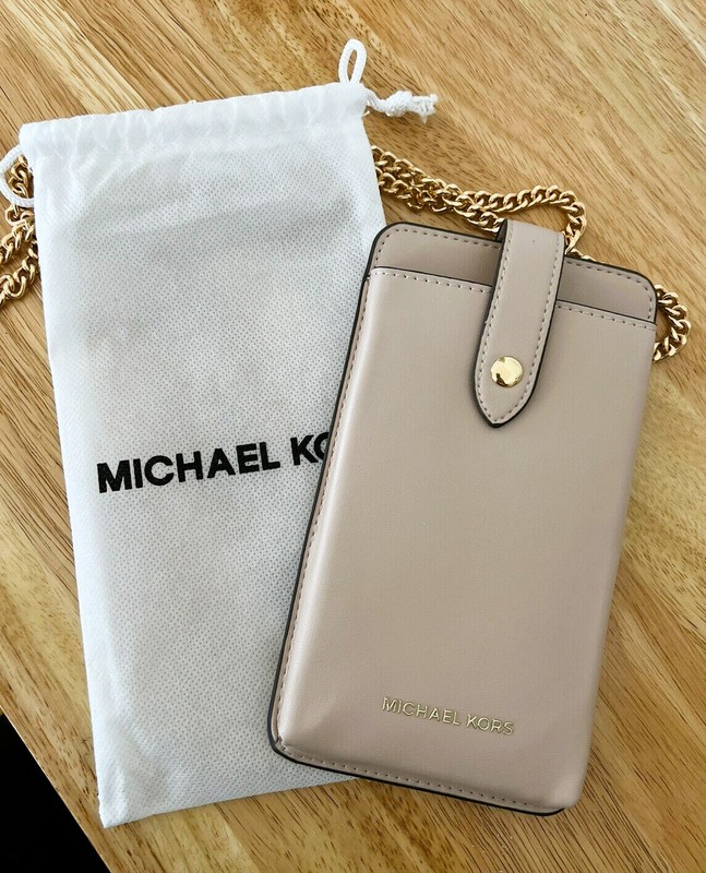 Michael Kors Fragrance Nude Pink Crossbody Phone ID/Card Case Gold Chain Strap
