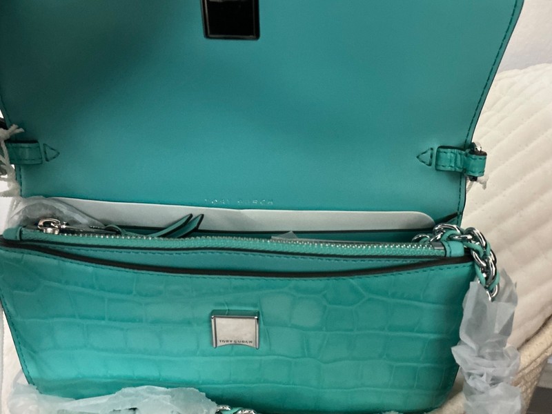 Tory Burch Turquoise Croc Embossed Leather Crossbody Purse New With Ta gallery