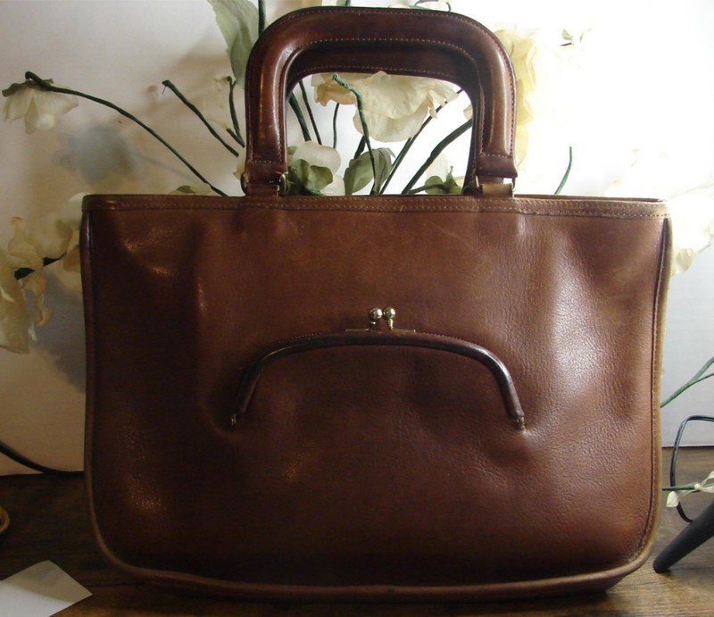 COACH BONNIE CASHIN DISTRESSED LEATHER SKINNY TOTE KISSLOCK HANDBAG NEW YORK