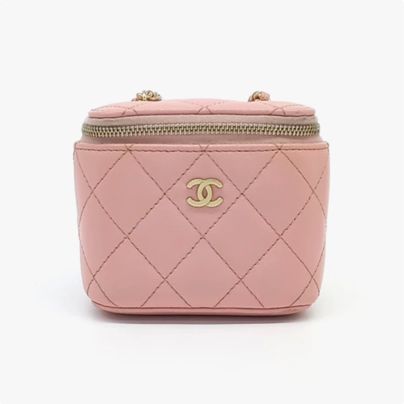 CHANEL Classic Mini Vanity Messenger Bag Light Pink Quilted Lambskin GHW