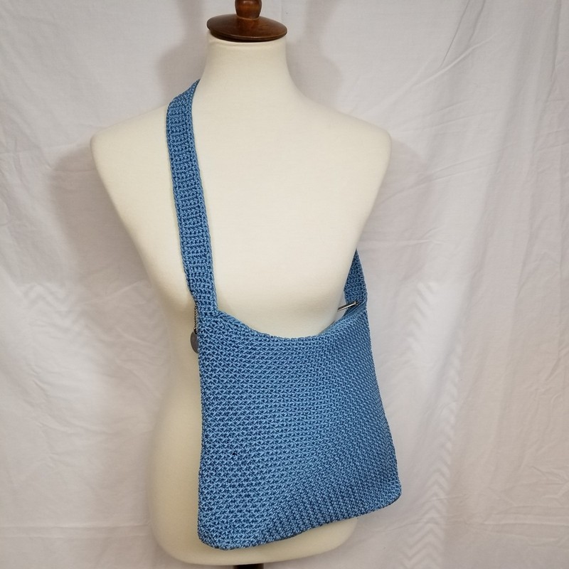 Vintage The Sak Dusty Blue Crochet Shoulder Bag – Blue Nylon Lined Purse