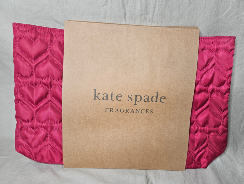 Kate Spade Fragrance Tote Shoulder Handbag Pink Heart Quilted Canvas Lightweight