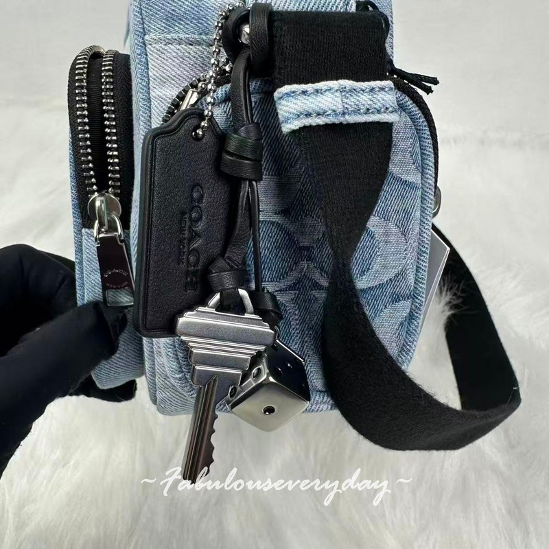 Coach Men's Fletcher Crossbody Bag In Loved Signature Denim Light Indigo CEA06 gallery