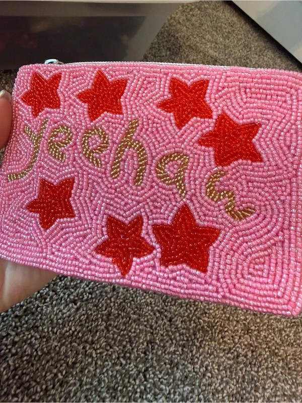 Twine and Love beaded pink yeehaw star wristlet (1)