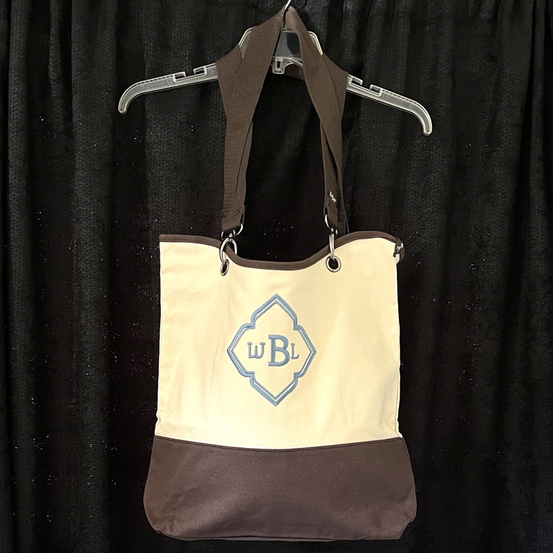 Thirty One Canvas Crew Carry All Natural & Brown Tote Monogrammed WBL