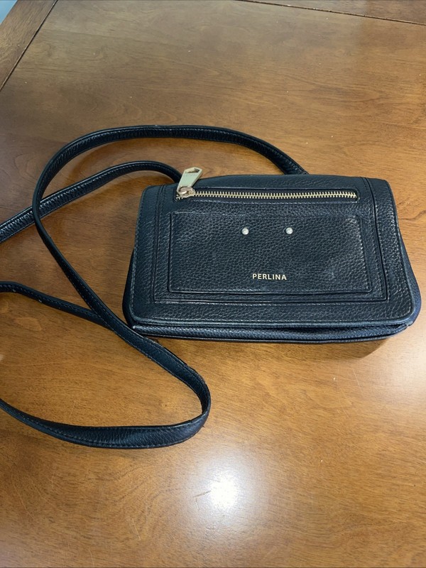 Perlina Black Crossbody Leather Purse