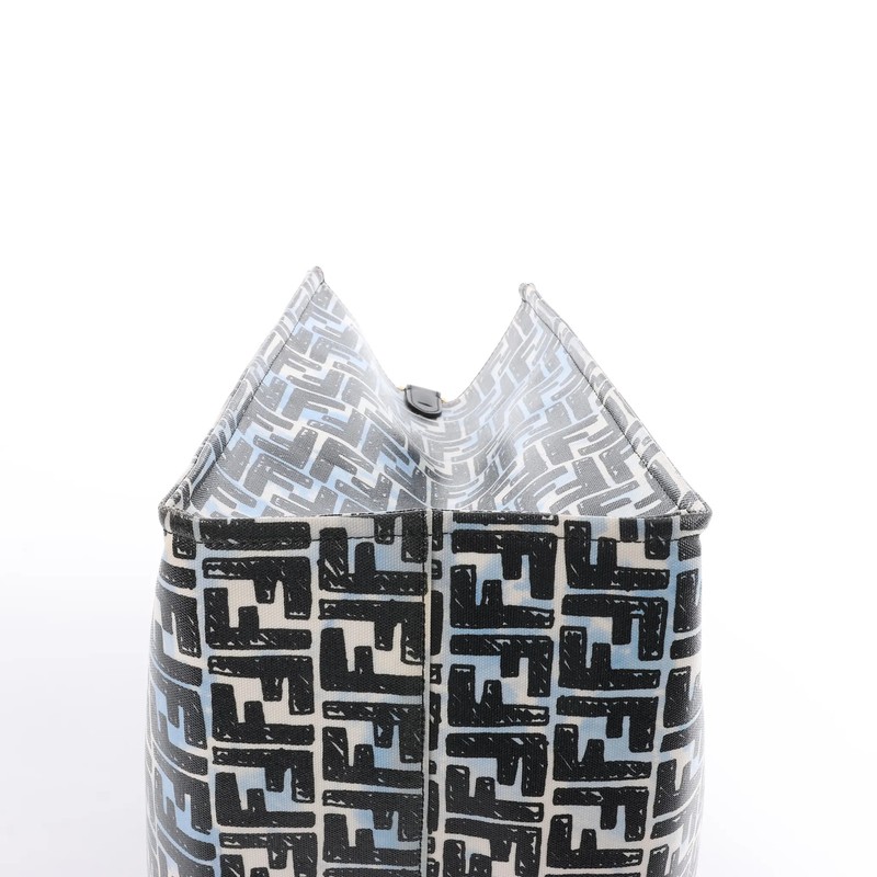 FENDI Zucca Coated Canvas x Leather Handbag in Blue x Black 8BH357 gallery
