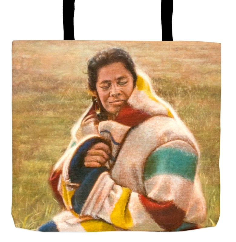 LOVELESS – tote bag w/Native American art “WARM GRASS” 18 X 18 reproduction