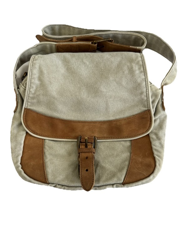Vintage LL Bean Canvas & Leather Crossbody Shoulder Bag Purse Flap Preowned