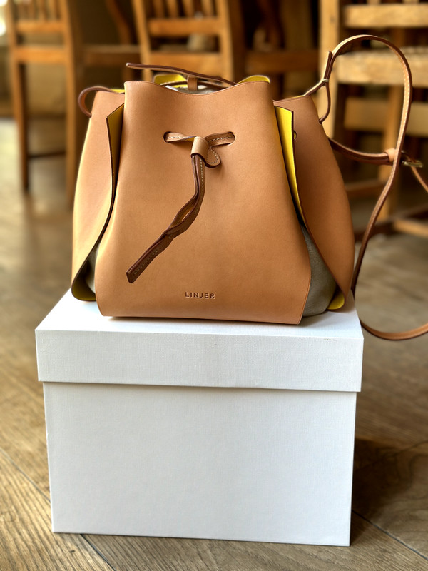 Linjer Tulip bag in natural and yellow leather, new in box