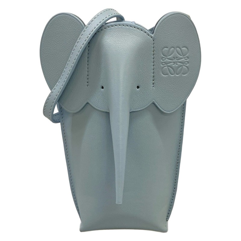 LOEWE Elephant Pocket C623B02X04 Blue Gray Classic Calf Shoulder Bag