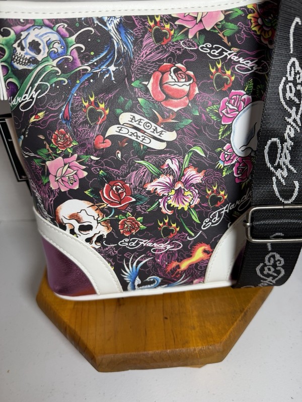 Ed Hardy Skull Roses Crossbody Bag Vegan Materials Rhinestones NWT gallery