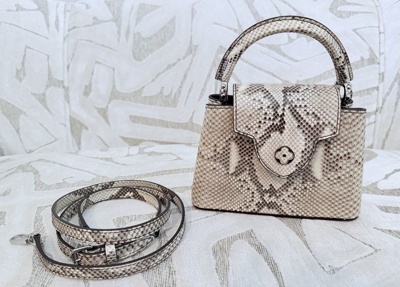 Louis Vuitton Animal Print Top Handle Satchel, Detachable Strap, Lock Beige