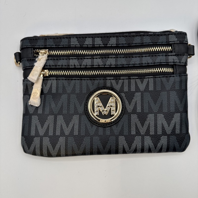 MKF BLACK GOLD EMBLEM DBL ZIP CONVERTIBLE CROSSBODY WRISTLET (NWT) MKF-PU7719BK gallery