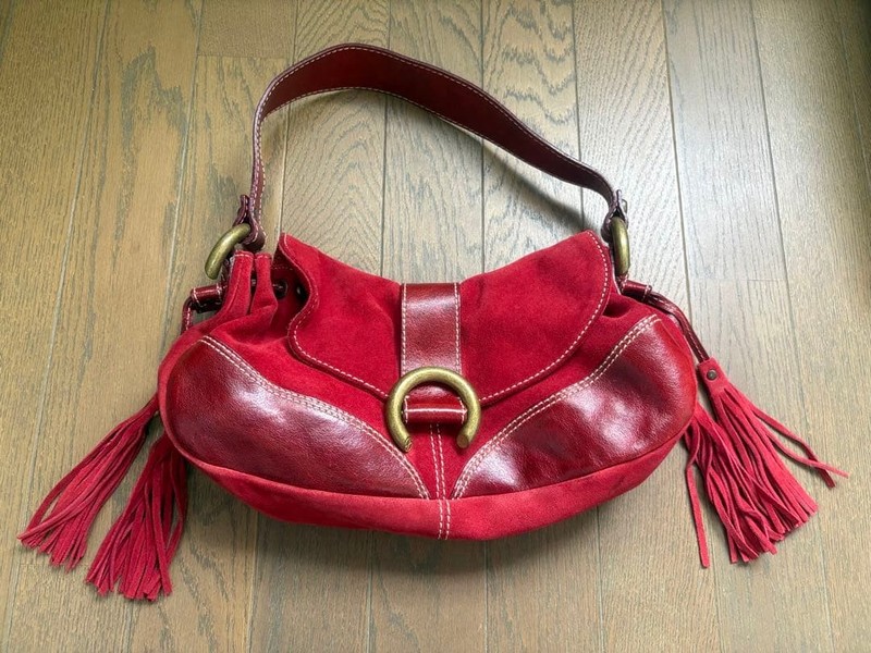 FRANCESCO BIASIA Shoulder Hobo Bag Purse Suede Leather Red USED Good Condition