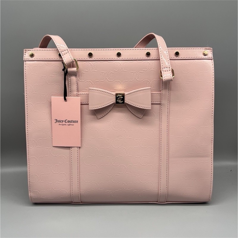 Juicy Couture Pink Diamond Tote Snap Closure Bow Logo Studded Gold Hardware NEW