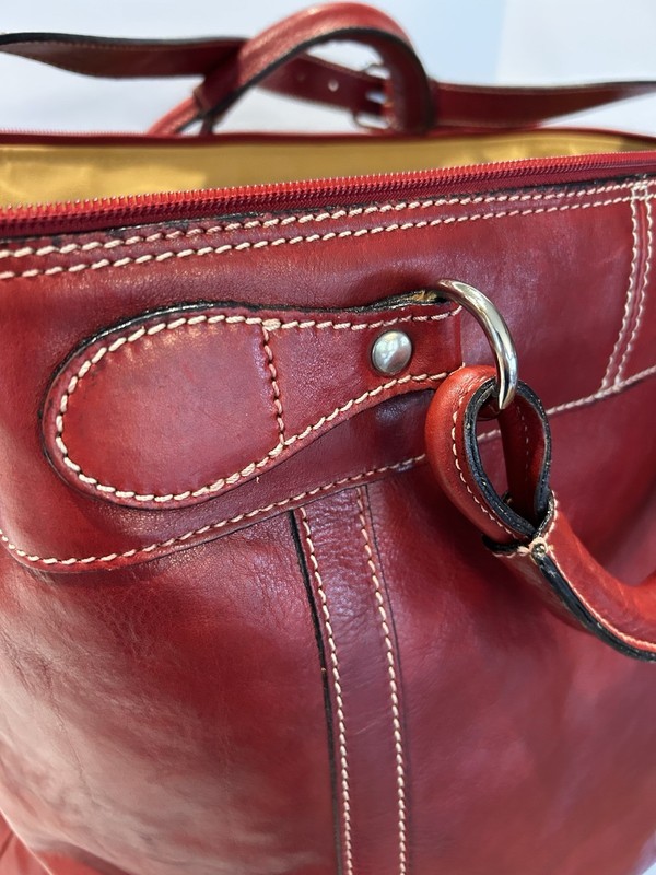 Il Giglio 18x8x15 Red Italian Leather Xxl Travel Bag Duffle Handles & Strap gallery