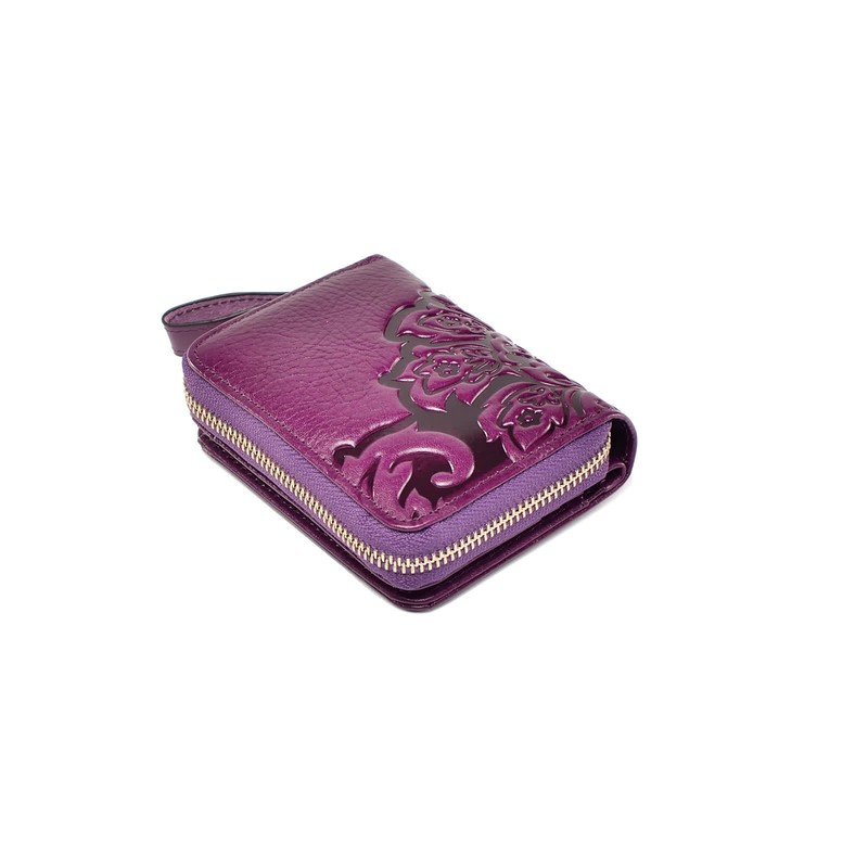 Erivis Red Leather Purse for Women with Zipper Pocket Card Holder