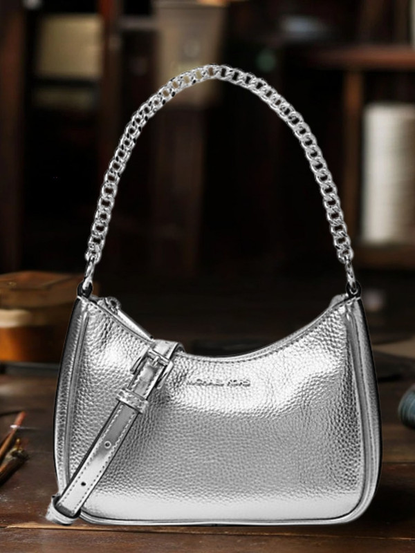 Michael Kors Jet Set Women Small Metallic Chain Convertible Crossbody Bag Silver