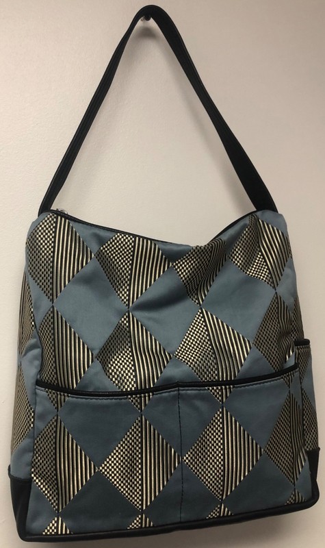 PORTMANTEAU PORTLAND MAINE BLUE BLACK & TAN IRIDESCENT FABRIC W LEATHER TRIM BAG gallery